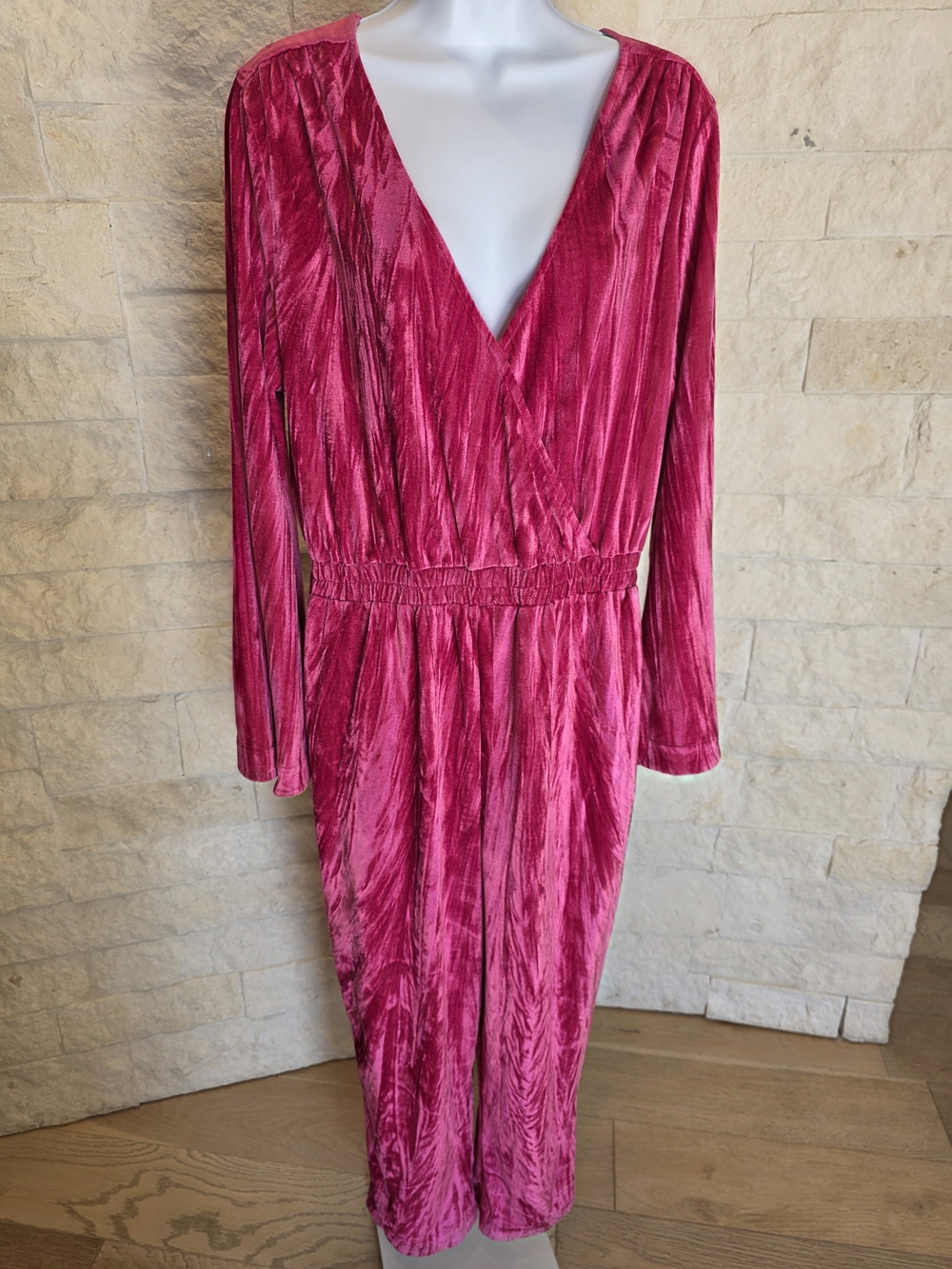 a new day Hot Pink Velvet Wrap-Style Long Sleeve Jumpsuit